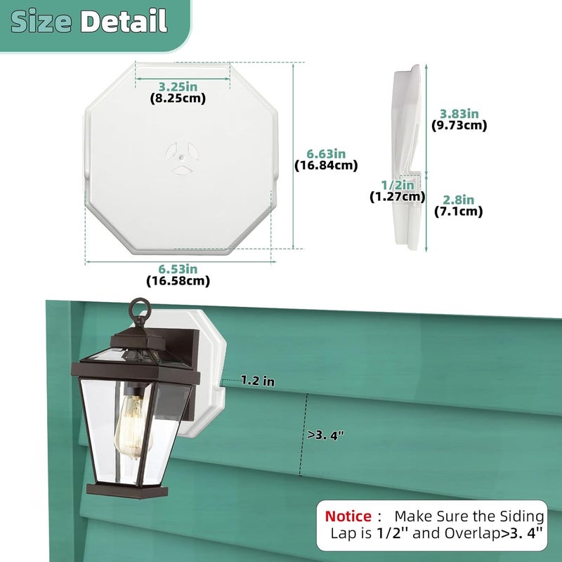 MINSN PTY Vinyl Siding Mounting Block, Qulity Plate 130110006001 Octagon Outdoor Light Block for 1/2 inch Lap Double and 4 inch Height Siding, Small White 1 Pack - Image 4